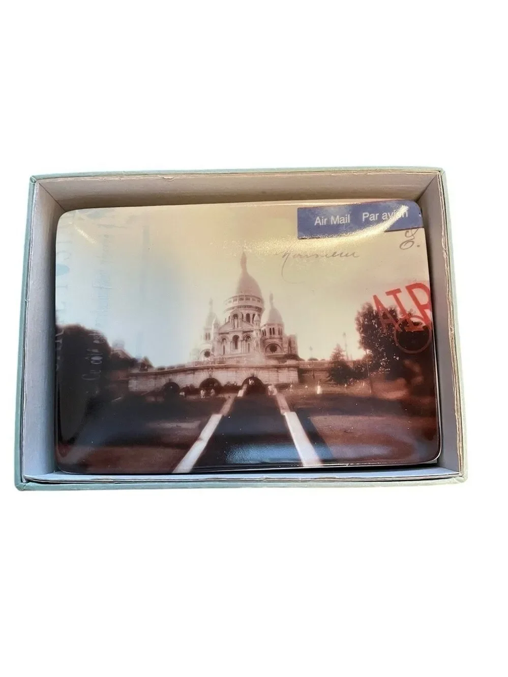 Restoration Hardware Carte Postale Set of 4 Appetizer Plates w/Box, 5” x…